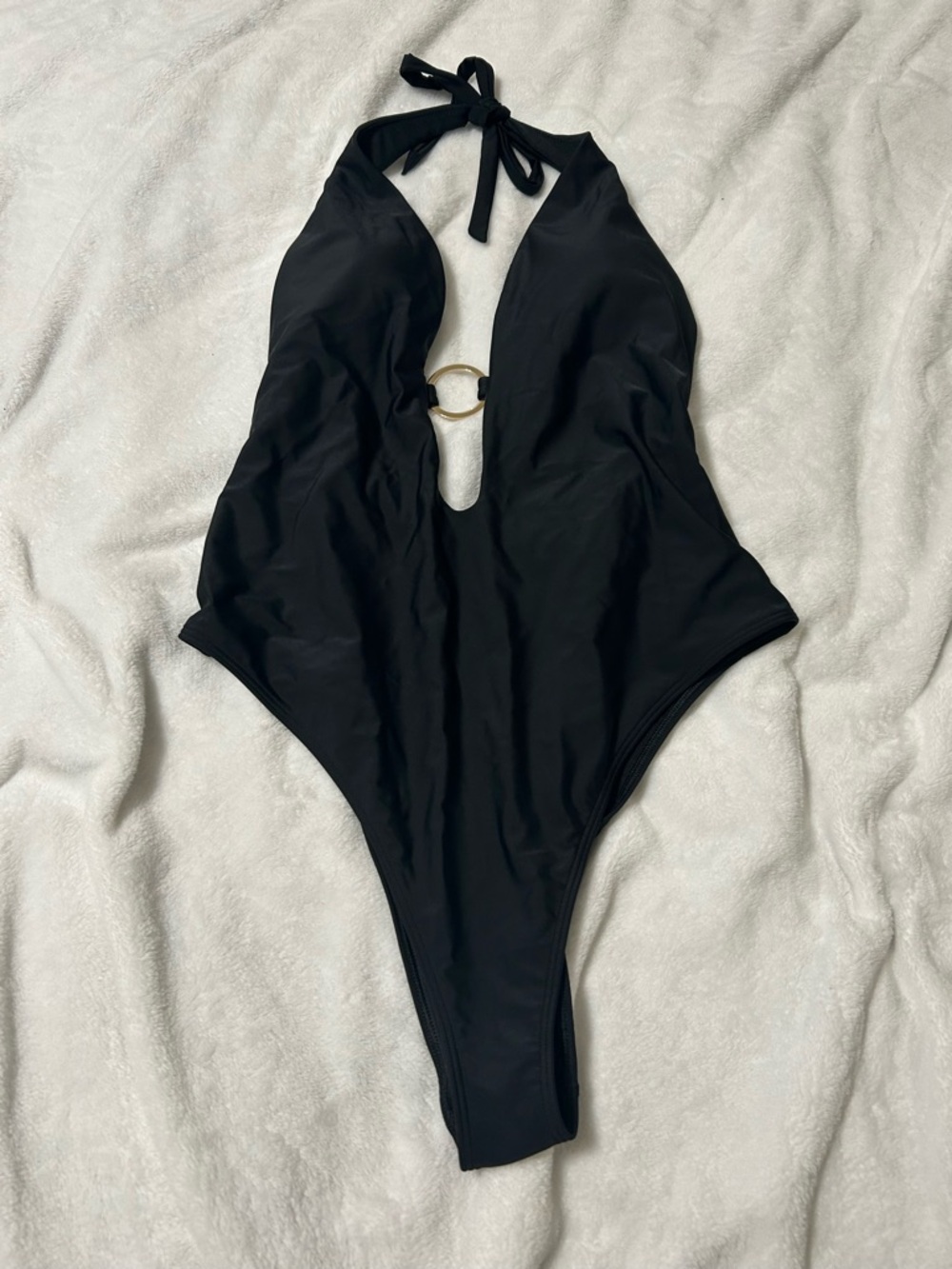 Abercrombie Black Halter One-Piece Swimsuit with Gold Ring